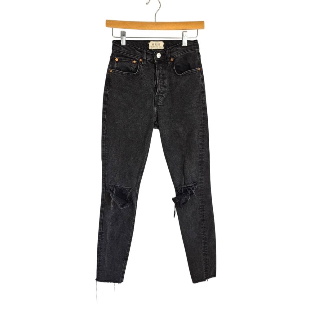 We The Free Jeans Womens 26 Black Distressed Mid Rise Button Fly Ladies Pants